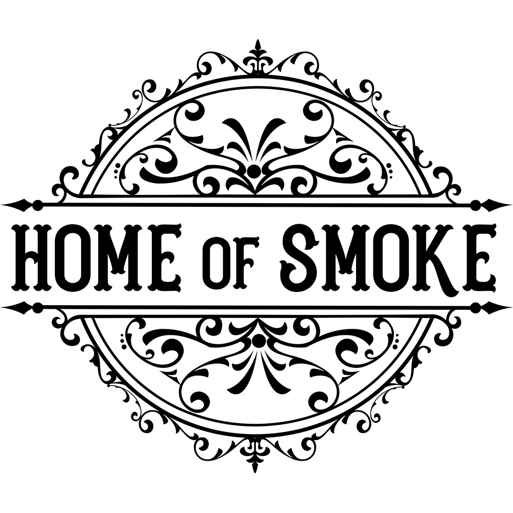 Home of Smoke Logo Schwarzes Home of Smoke Logo mit verziertem Rahmen