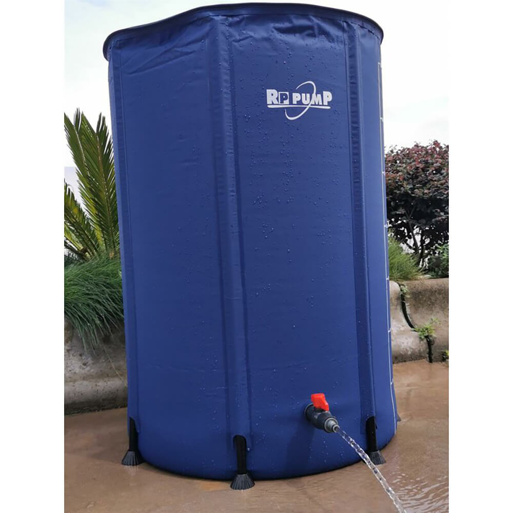 RP Pump Flex Tank 100 l Pro Blauer RP Pump Flex Tank mit 100 Litern und laufendem Ablaufhahn