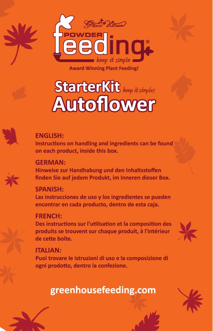 Green House Feeding StarterKit Autoflower Rückseite Rückseite des Green House Feeding StarterKits Autoflower mit Hinweistexten