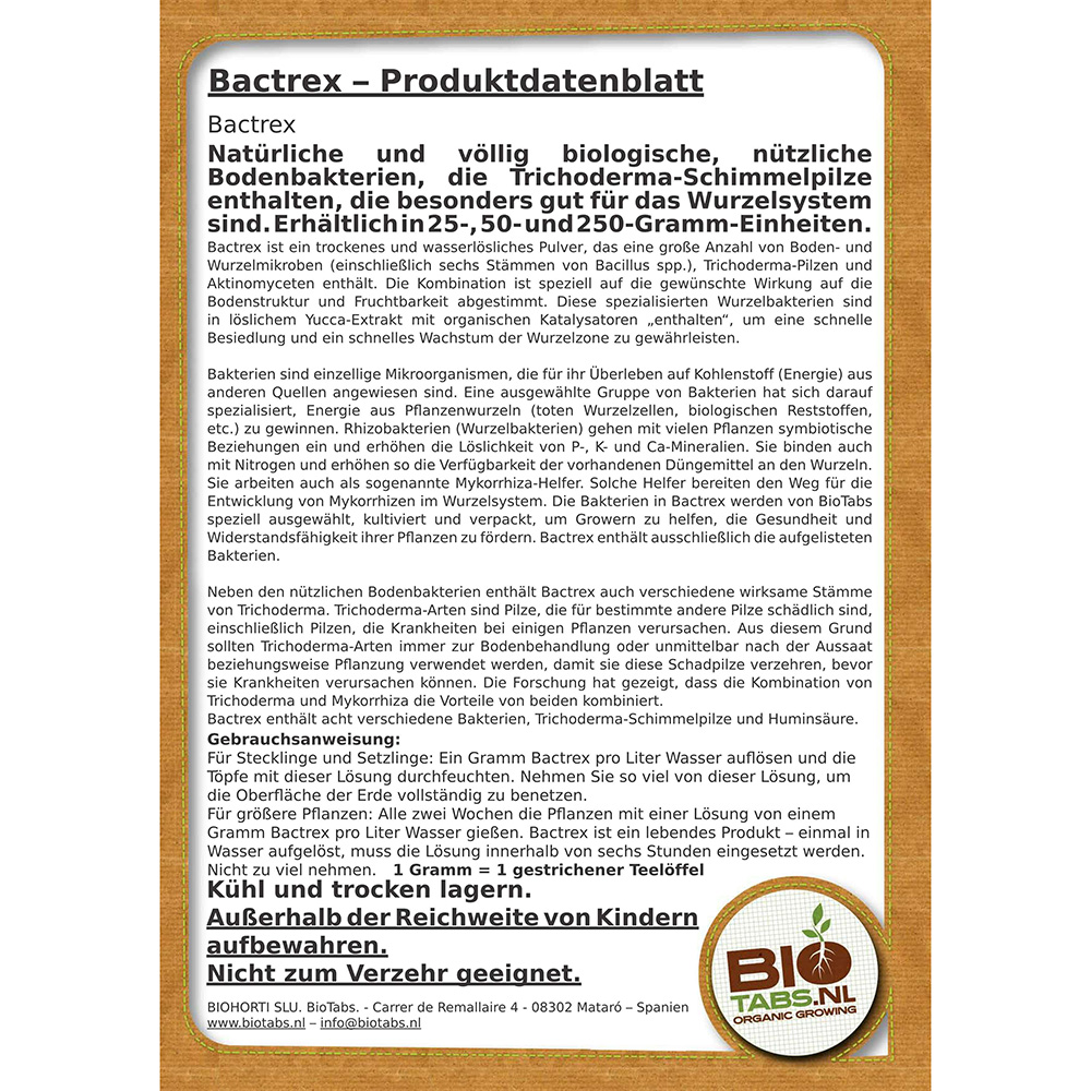 BioTabs Bactrex Produktdatenblatt