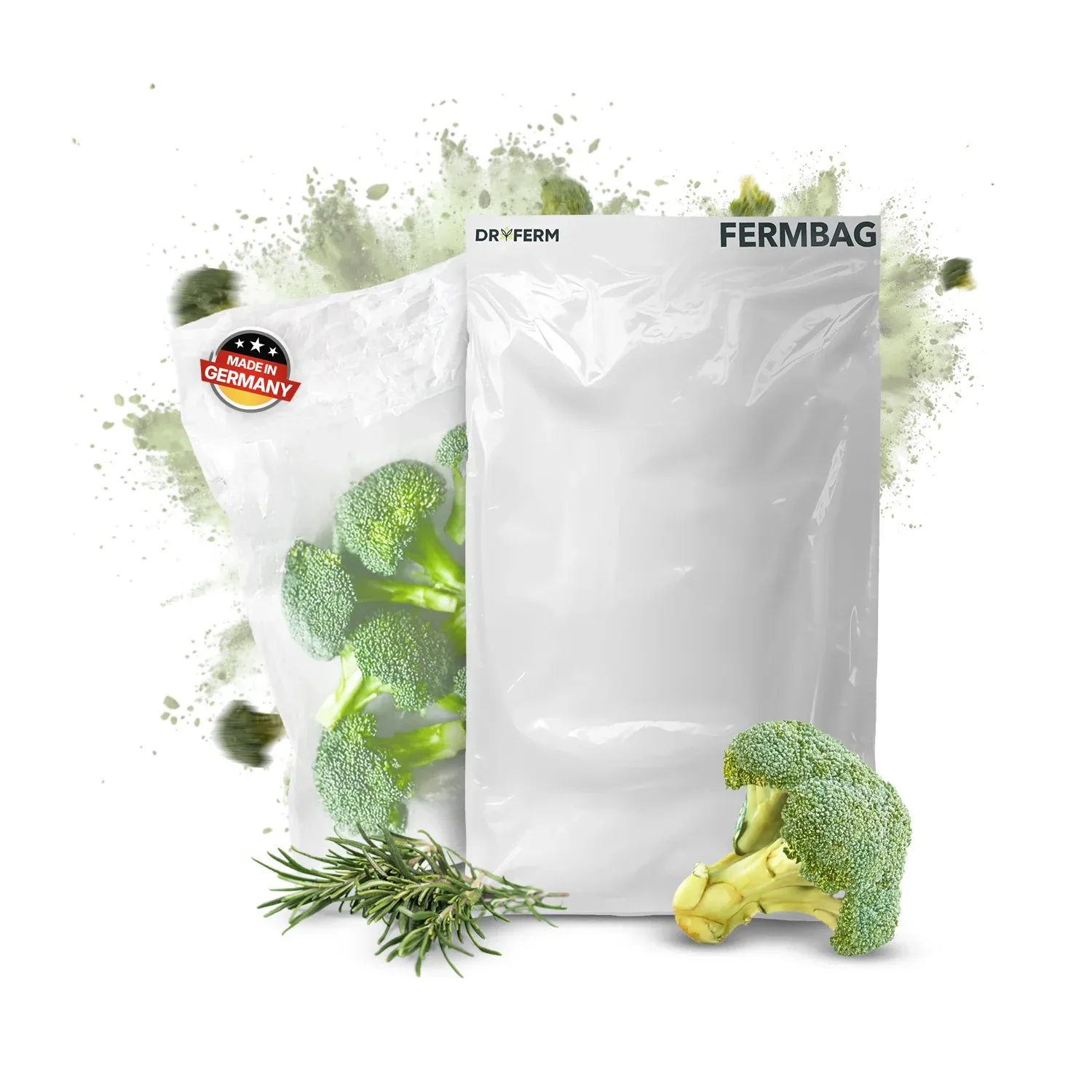 Dryferm Bag Dreierset mit Kräutern Dryferm Trocknungsbeutel mit frischen Kräutern und Brokkoli
