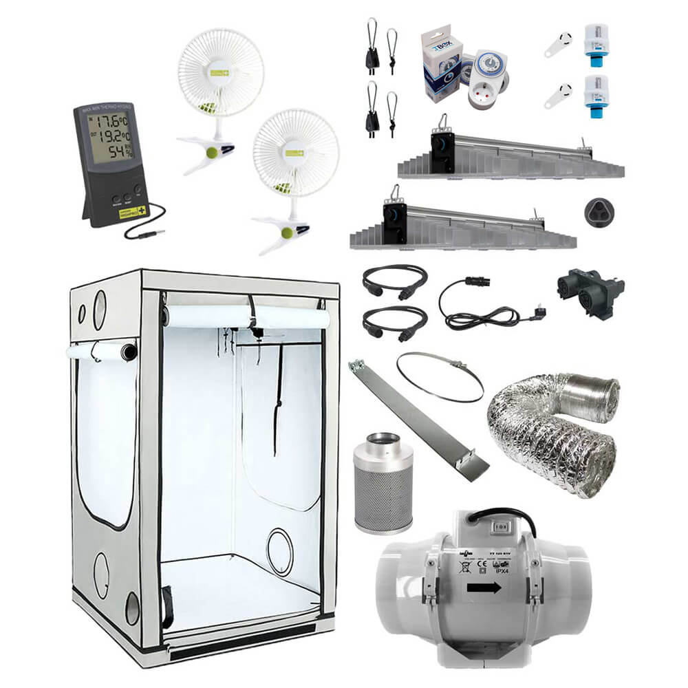 Homebox AQ120 mit 2x Sanlight EVO 5-120 EXPERT und Abluftsystem S Growversand Homebox Komplettset AQ120 Sanlight Evo Serie L Expert 640W Abluftset S