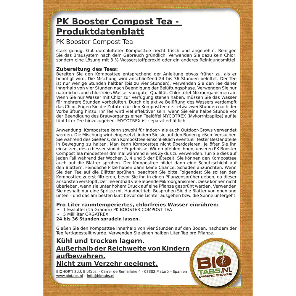 Biotabs PK Booster Compost Tea Produktdatenblatt