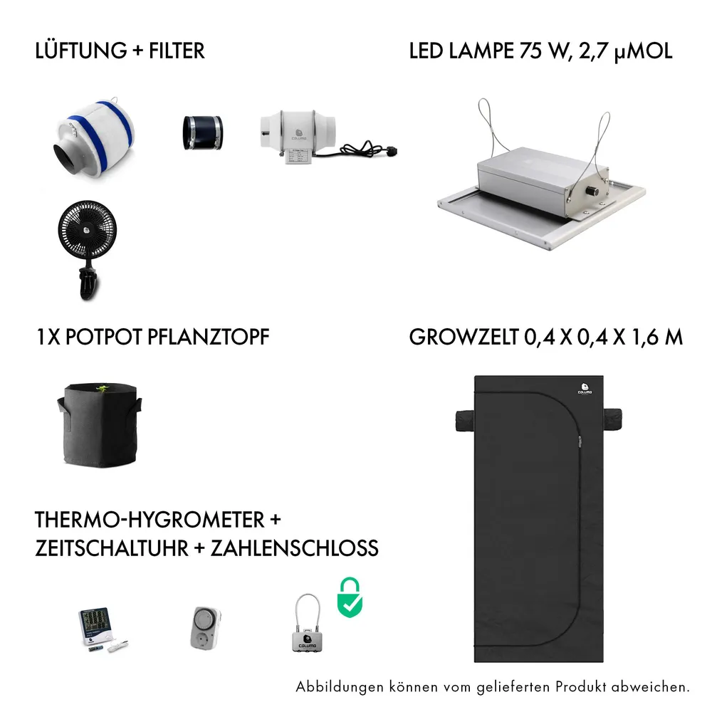Caluma Set - 1 Plant: Dein Komplettpaket für erfolgreichen Indoor-Anbau Growversand Caluma Komplettset 60x60x160 150W 04