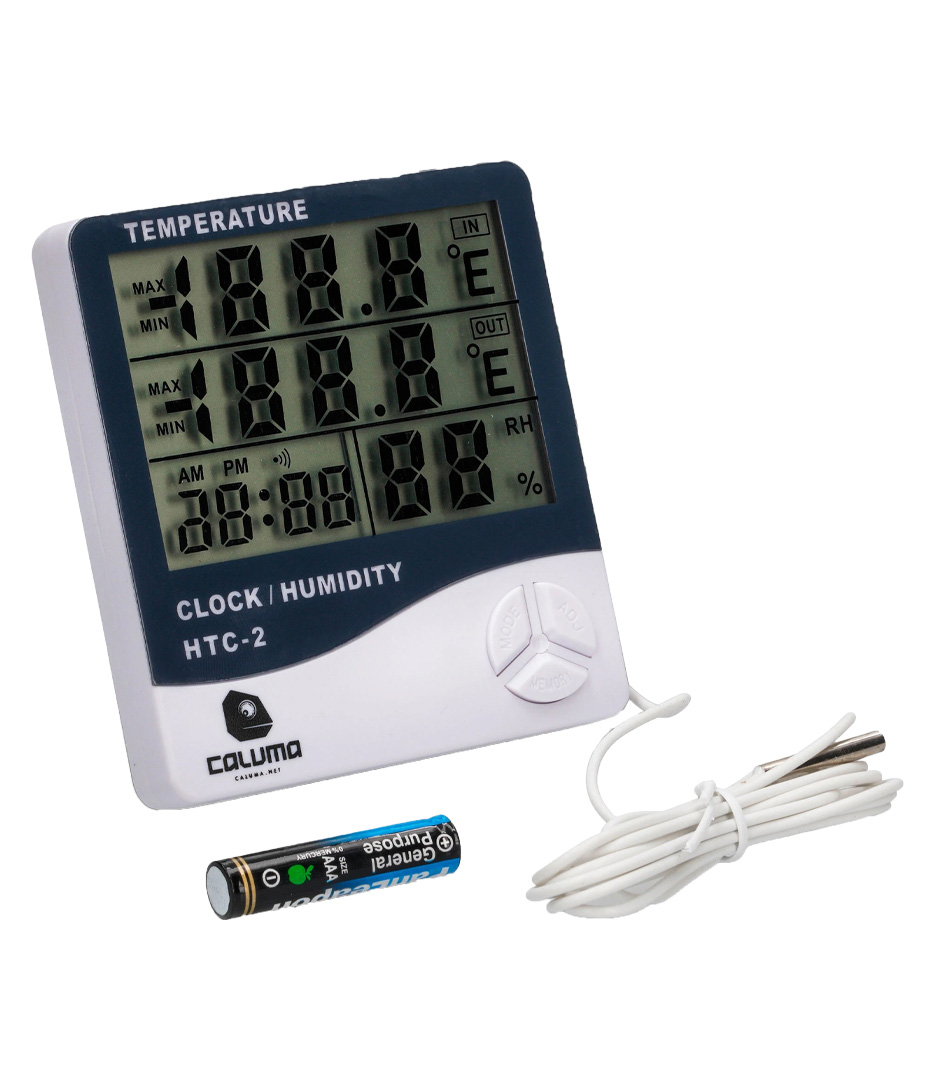 Thermo-/Hygrometer mit Uhr und Sonde von Caluma Growversand caluma thermo hygrometer