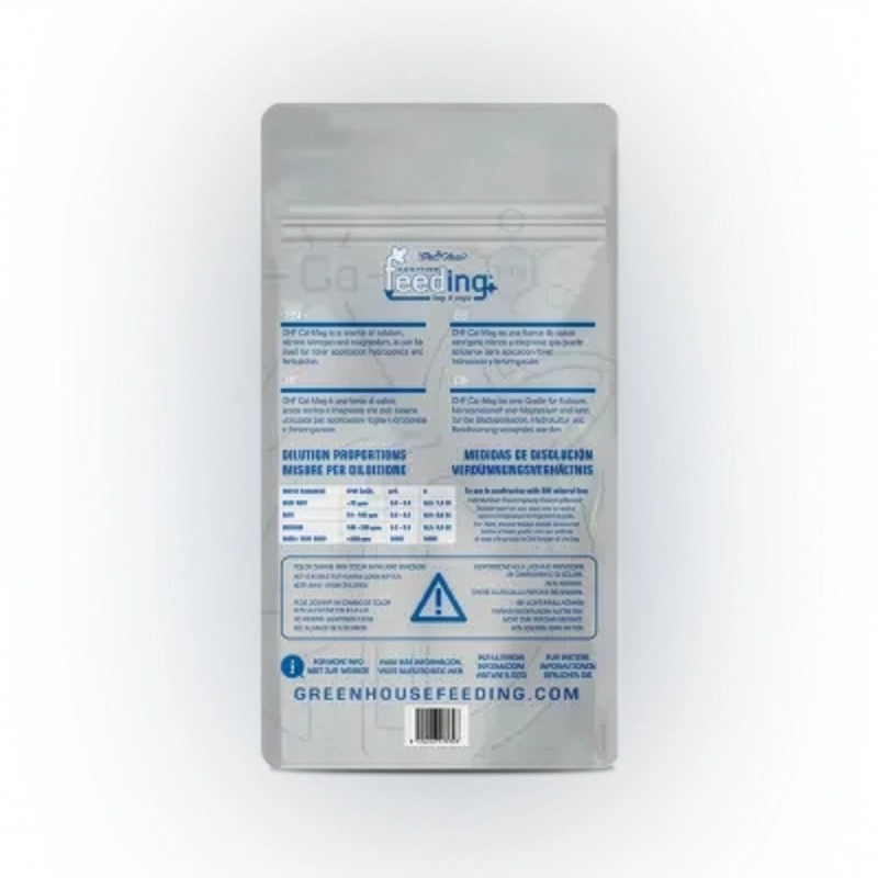 Green House Feeding CalMag 125g Rückseite Rückseite des Green House Feeding CalMag Beutels mit 125 Gramm