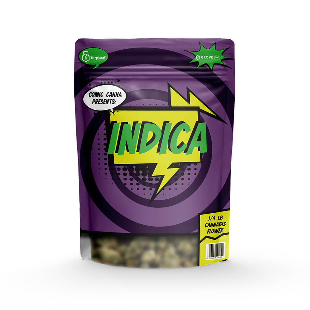 Grove Bags Comic Canna Indica - TerpLoc® CR mit Fenster - 113 g - Kindersichere Premium Aufbewahrung Growversand Grove Bags Indica 1