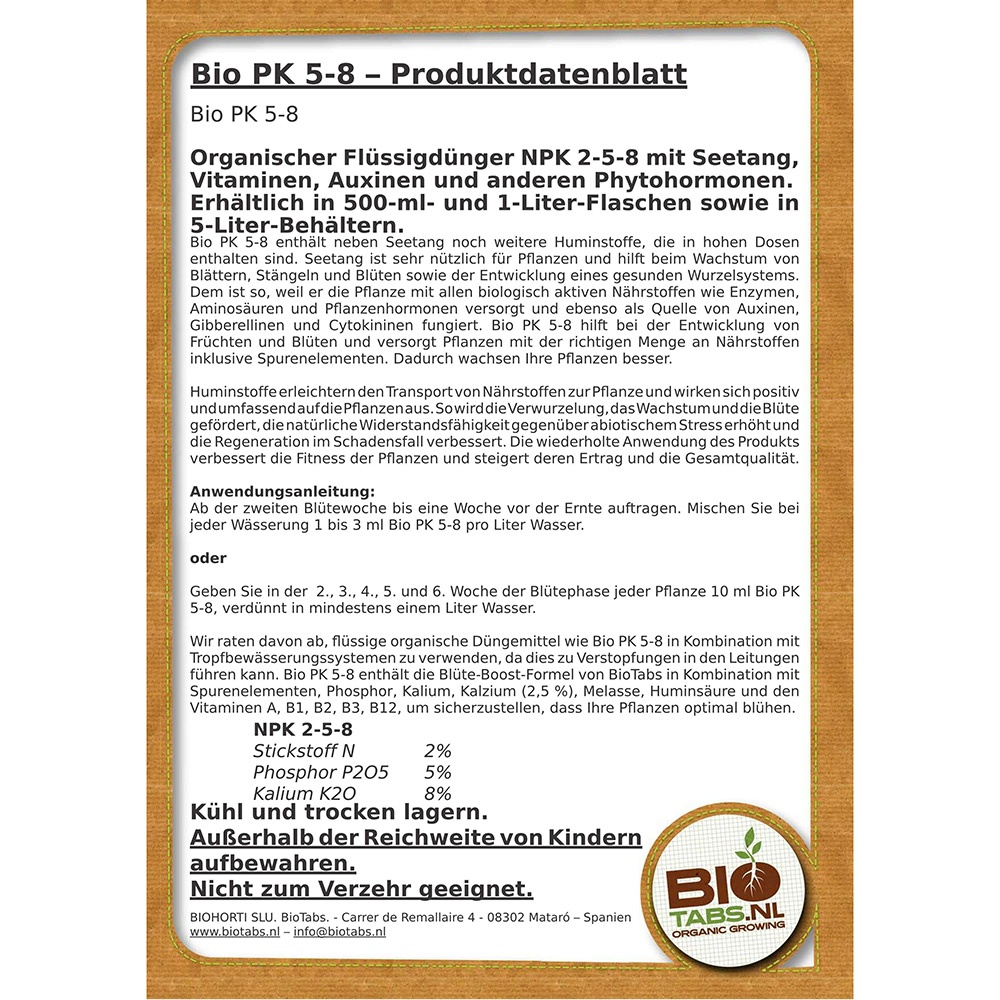 BioTabs PK 5-8 Produktdatenblatt