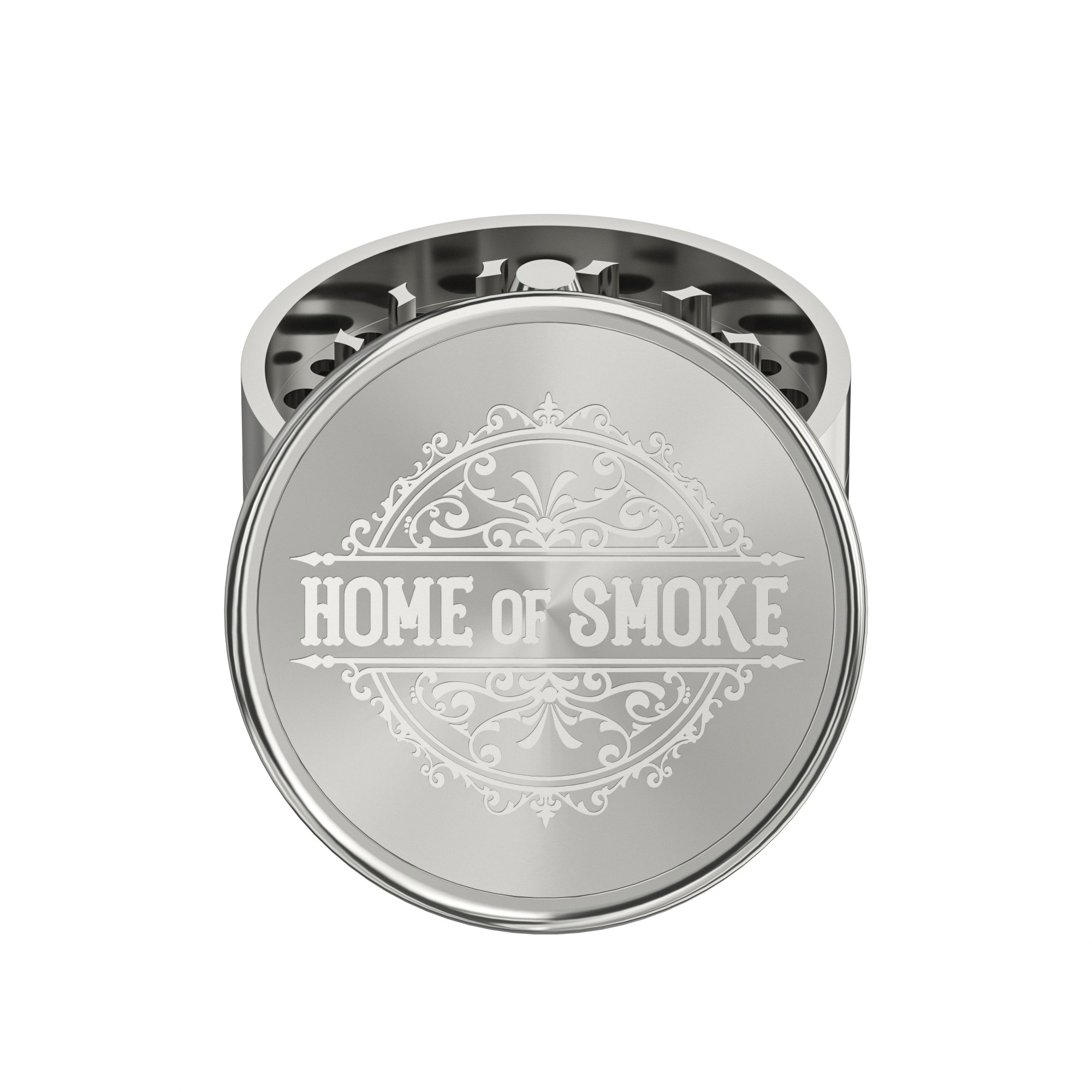Cyber Grinder Home of Smoke Deckel Cyber Grinder mit graviertem Home of Smoke Schriftzug auf dem Deckel