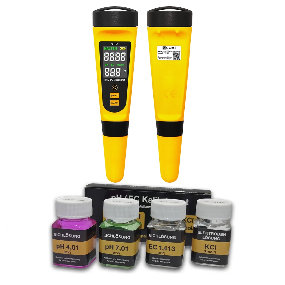 PET-C1 PRO Starter-Set – pH/EC Messgerät + Kalibrierset