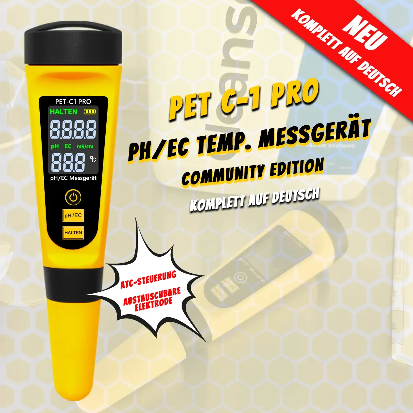 PET-C1 PRO Community Edition Banner mobil PET-C1 PRO Messgerät Community Edition, komplett auf Deutsch, mit Neu-Hinweis