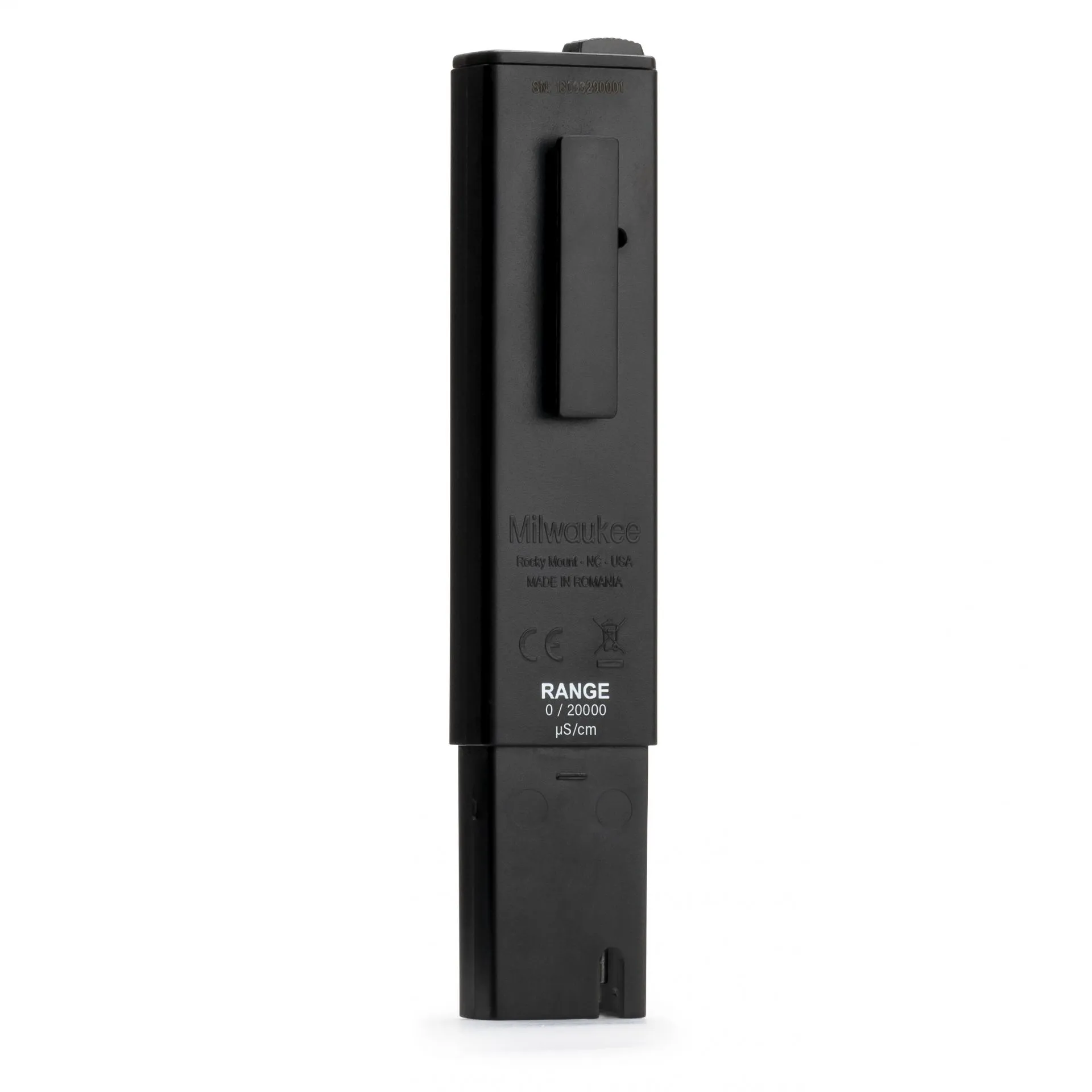 Milwaukee CD611 Rückseite ohne Kappe Rückseite des Milwaukee CD611 ohne Kappe mit Taschenclip und Sensorende