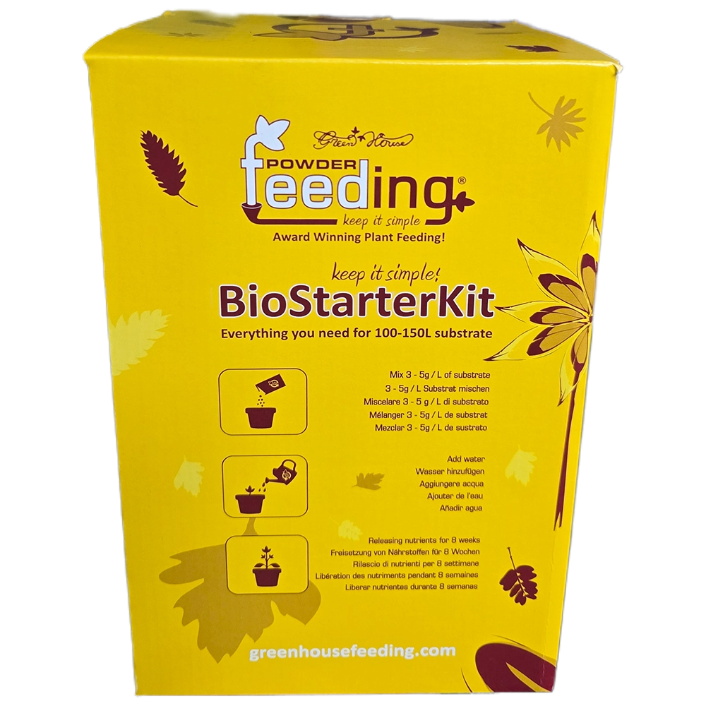 Green House Feeding BioStarterKit Rückseite Rückseite des Green House Feeding BioStarterKits mit Dosieranleitung