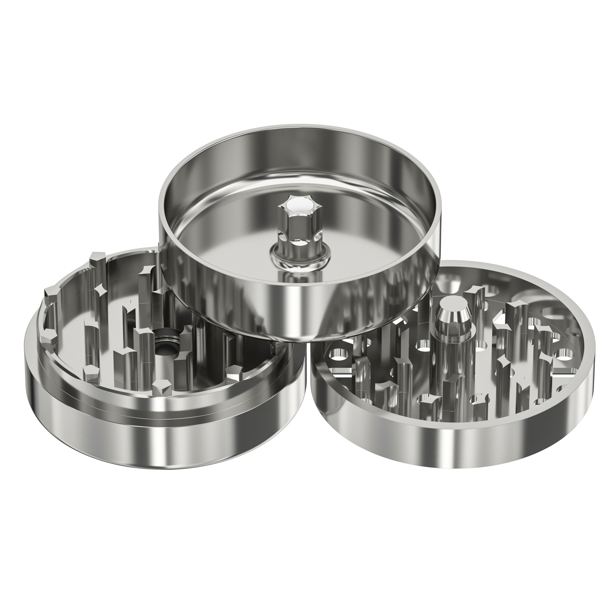 Cyber Grinder Mahlkammern Geöffneter Cyber Grinder mit Mahlwerk und Siebkammer