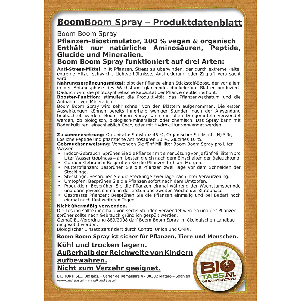 BioTabs BoomBoom Spray Produktdatenblatt
