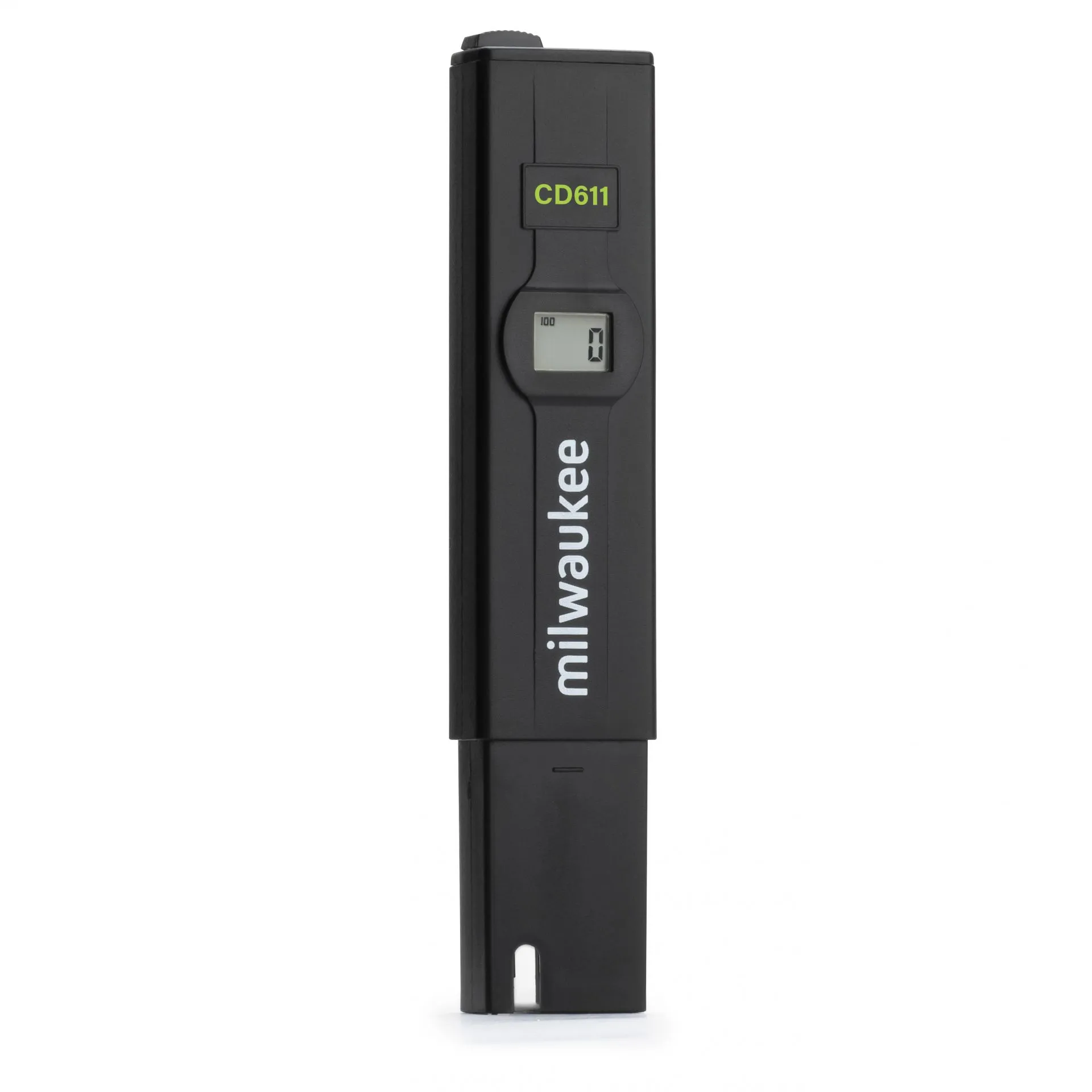 Milwaukee CD611 ohne Kappe von der Seite, Display und Sensorende im Blick