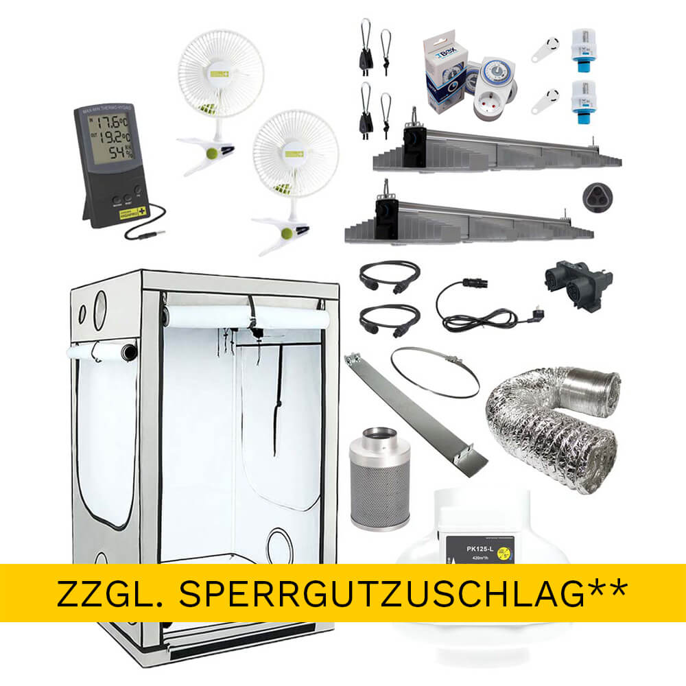 Homebox AQ150+ mit 2x Sanlight EVO 5-150 ECO und Abluftsystem M Homebox AQ150+ mit 2x Sanlight EVO 5-150 ECO und Abluftsystem M