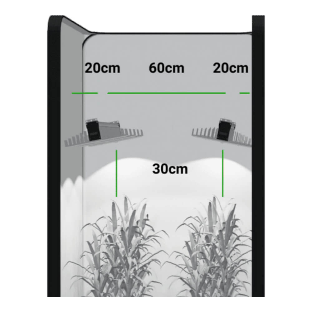 SANlight EVO 3-100 Positionierung Positionierungsschema zweier SANlight EVO 3-100 mit Abstandsangaben