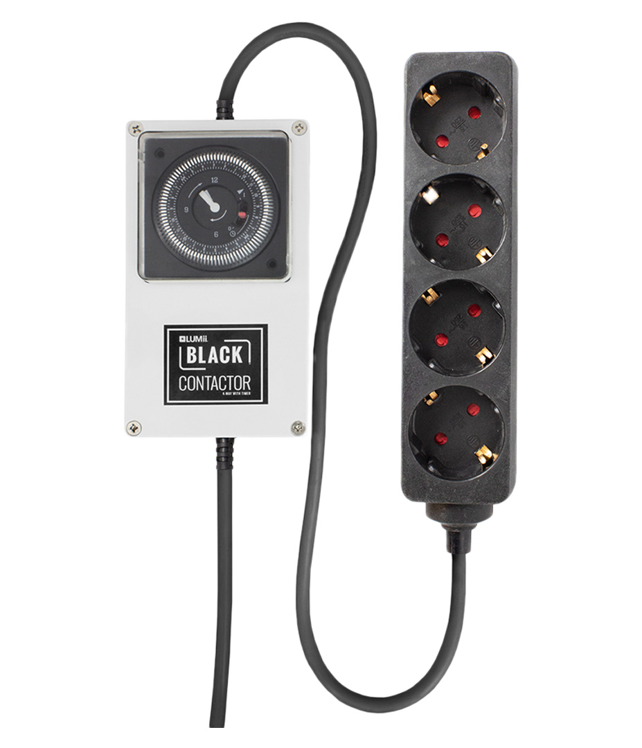Lumii Black Relais Zeitschaltuhr mit 1x 4-fach Steckerleiste Growversand zeitschaltuhren mechanische lumii black relais 4fach steckerleiste schukostecker