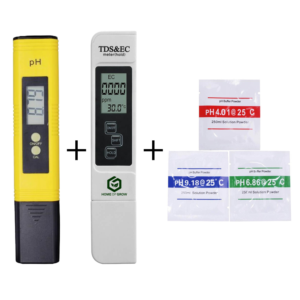 pH Messgerät + TDS & EC Meter + Kalibrierlösungs-Set ph4,00/6,86/9,18  TDS EC & pH Meter & pH Kalibrier Pulver