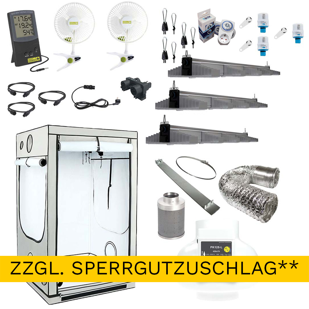 Homebox AQ150+ mit 3x Sanlight EVO 5-150 EXPERT und Abluftsystem M Homebox AQ150+ mit 3x Sanlight EVO 5-150 EXPERT und Abluftsystem M