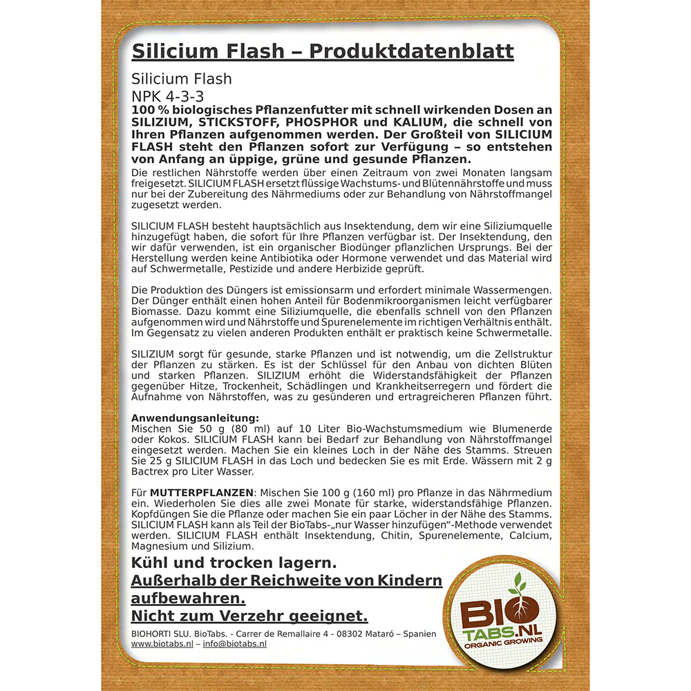 BioTabs Silicium Flash Produktdatenblatt