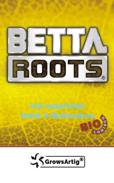 Betta Roots Etikett Vorderseite Etikett Vorderseite der Betta Roots Flasche von GrowsArtig mit Produktangaben