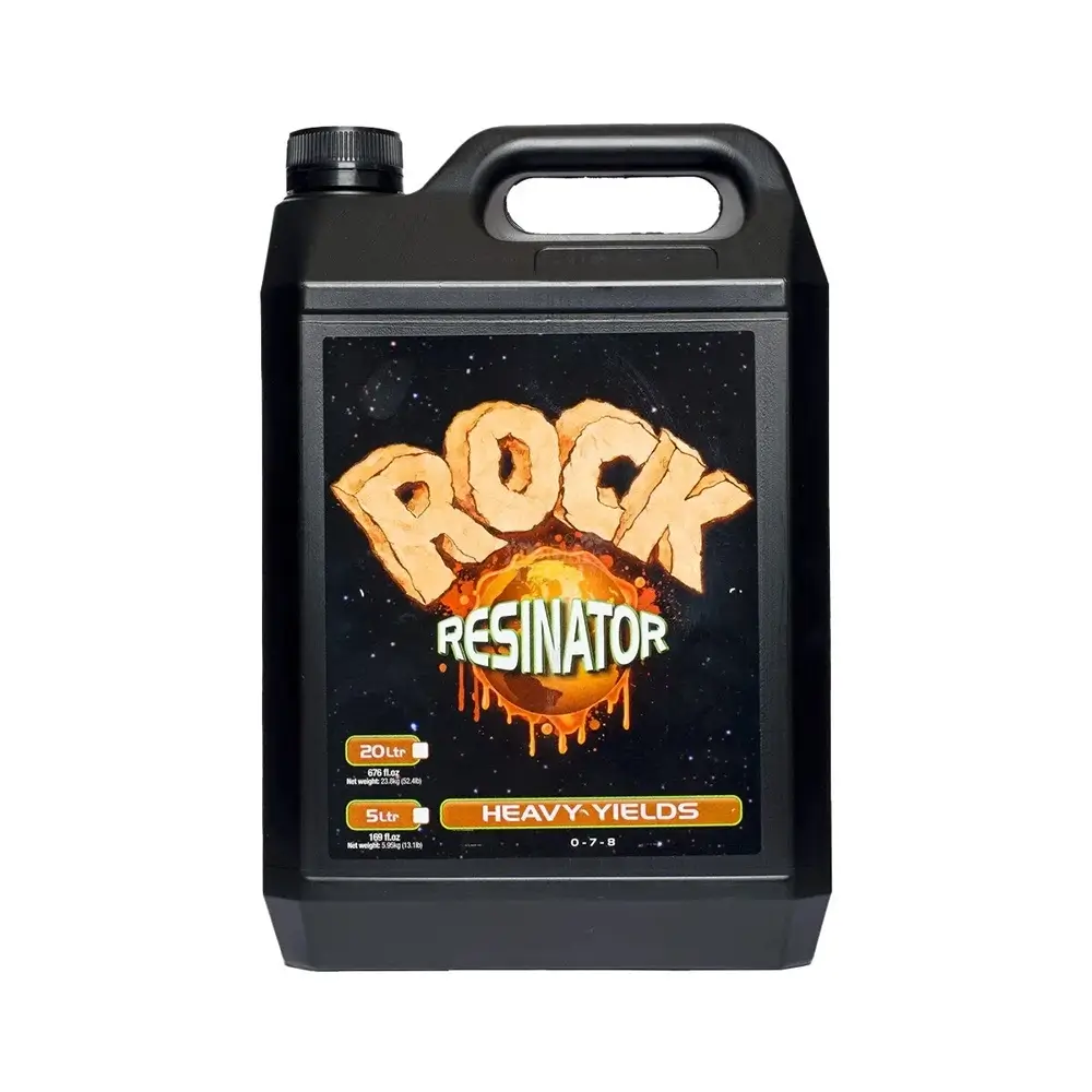 Rock Resinator 5 l Produktfoto Schwarzer Rock Resinator Kanister, 5 l, mit Heavy-Yields-Etikett und Aufdruck 0-7-8