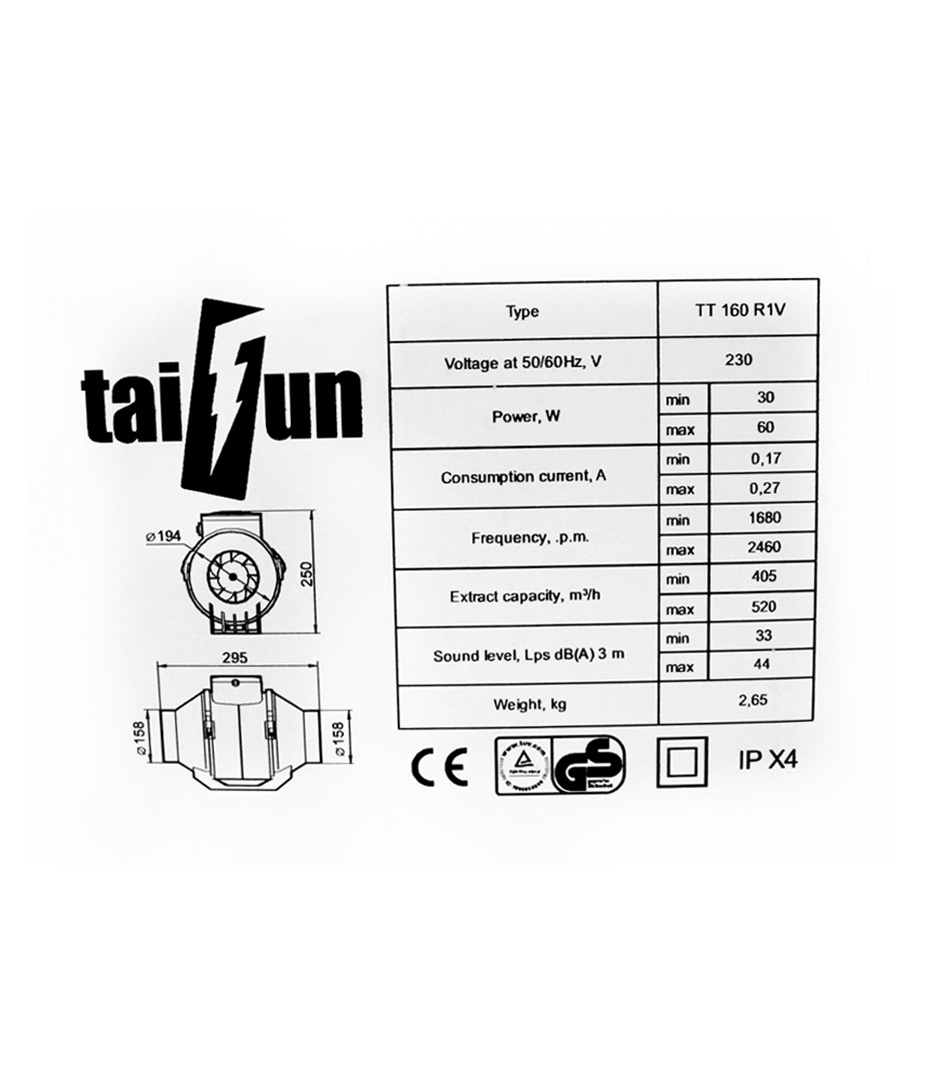 Growversand taifun 2speed inline ventilator 220 280m³h 125mm daten