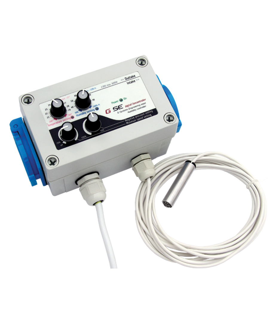 GSE Klimacontroller für Temperatur, Luftfeuchtigkeit, Minimaldrehzahl, Luftdruck | Zu- & Abluft) Growversand gse digitaler klimacontroller temperatur luftfeuchtigkeit minimaldrehzahl luftdruck zu abluft schräg
